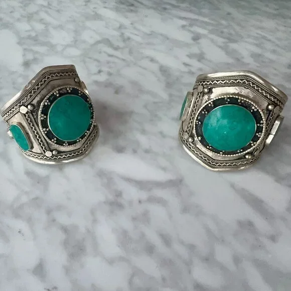 Silver Cuff Bracelets with Turquoise - Picture 1 of 6